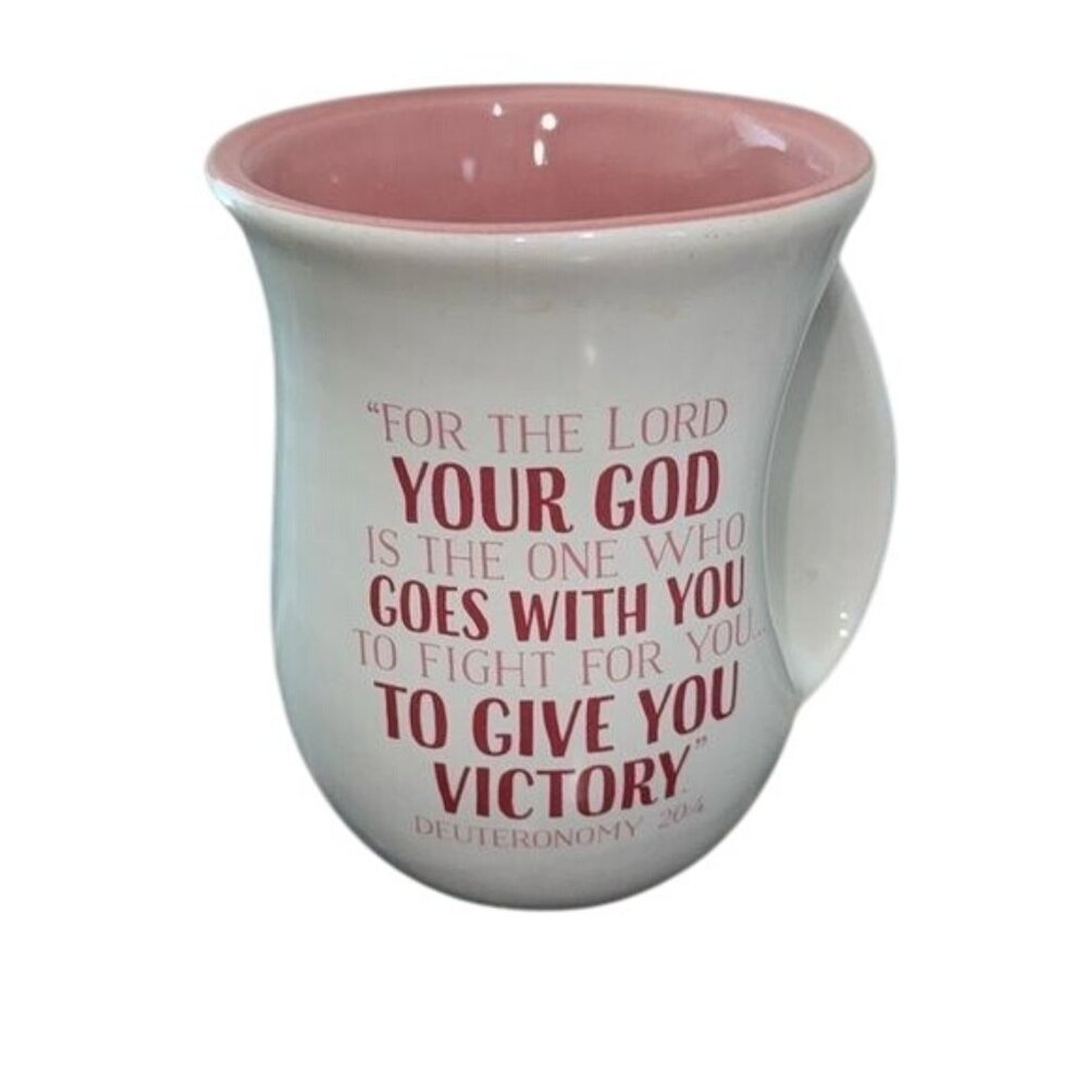 Inspirational Pink & White Ceramic Mug With Bible Verse